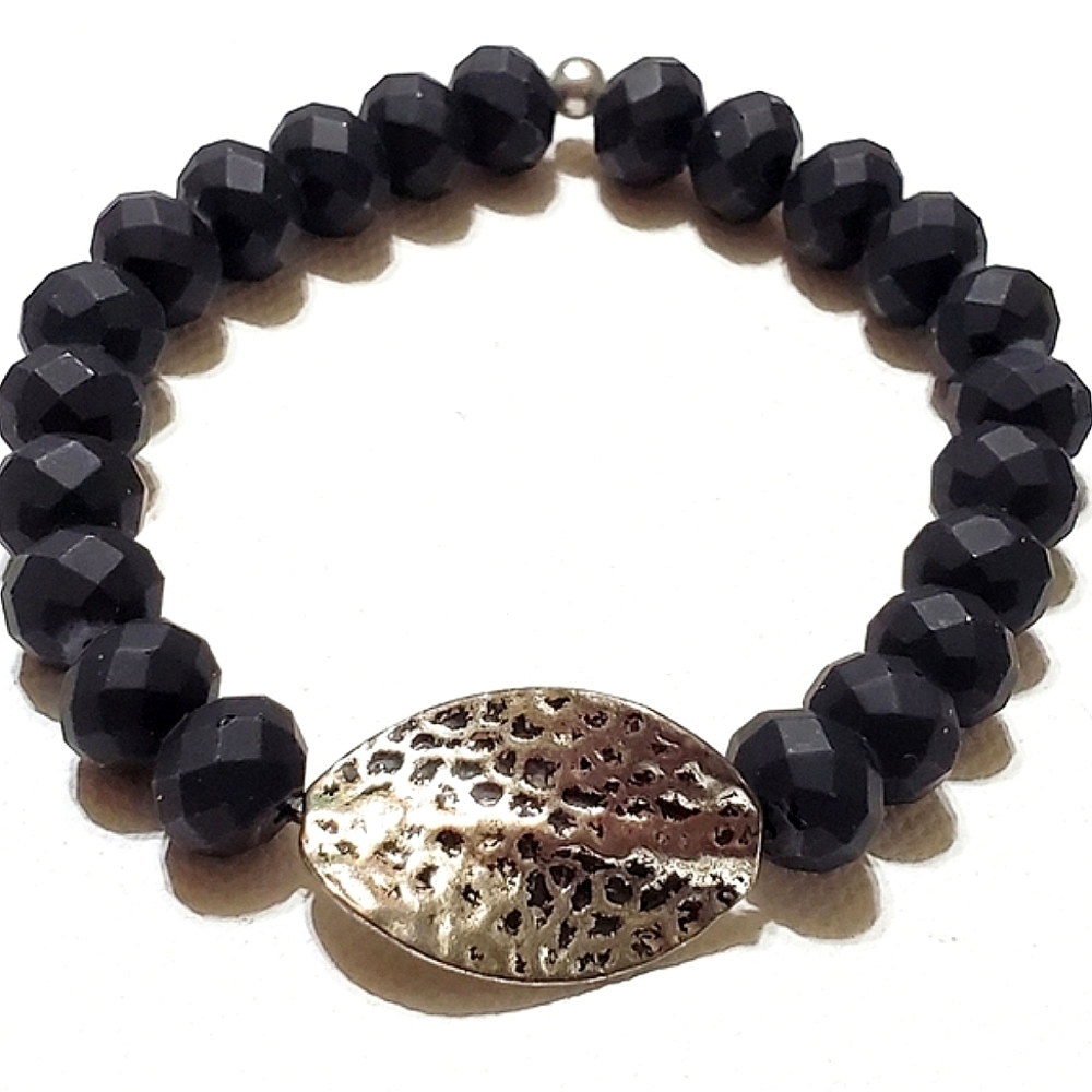 Men's Stretch Bracelet Matte Black Faceted Beads &